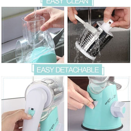 3 in1 Rotary Vegetable Slicer Cheese Grater Manual Food Drum Chopper Shredder AU~Blue
