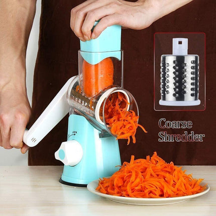 3 in1 Rotary Vegetable Slicer Cheese Grater Manual Food Drum Chopper Shredder AU~Blue