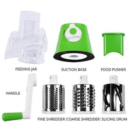 3 in1 Rotary Vegetable Slicer Cheese Grater Manual Food Drum Chopper Shredder AU