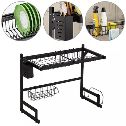65cm Over Sink Dish Drying Rack Drainer Steel Cup Cutlery Organizer