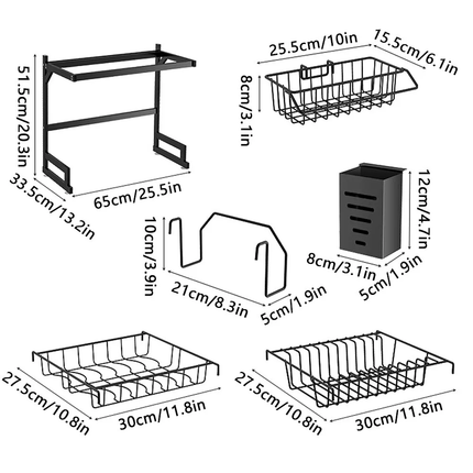 65cm Over Sink Dish Drying Rack Drainer Steel Cup Cutlery Organizer