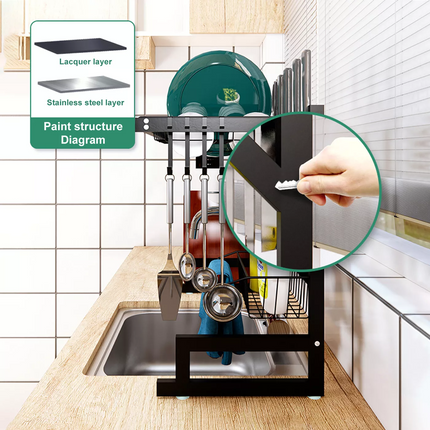 65cm Over Sink Dish Drying Rack Drainer Steel Cup Cutlery Organizer