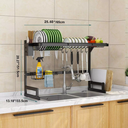 65cm Over Sink Dish Drying Rack Drainer Steel Cup Cutlery Organizer