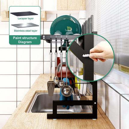 95cm 2Tier Over Sink Dish Drying Rack Drainer Steel Cup Cutlery Organizer