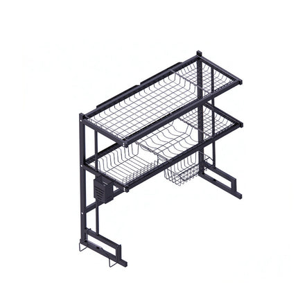 95cm 2Tier Over Sink Dish Drying Rack Drainer Steel Cup Cutlery Organizer