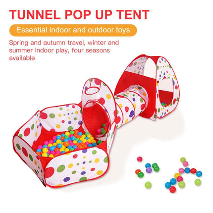 3 in 1 Pit Ball Pool Play Tunnel Pool Pop Up Tent Playhouse Foldable Kids Baby
