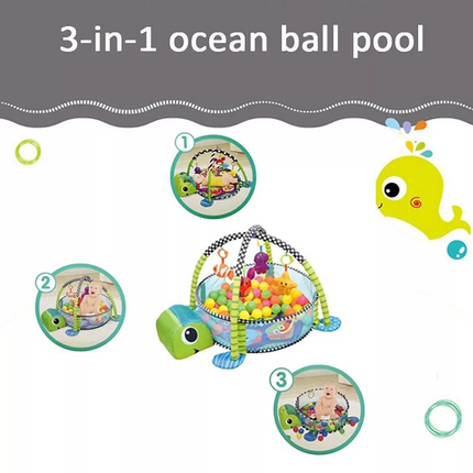 Truboo 3 in 1 Baby Activity Gym Infant Play Floor Mat Ball Pit Toys Fitness~Tortoise