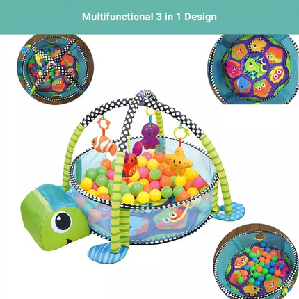 Truboo 3 in 1 Baby Activity Gym Infant Play Floor Mat Ball Pit Toys Fitness~Tortoise