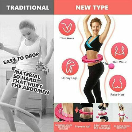 24 Knots Fitness Smart Hula Hoop Detachable Weighted Hoops Lose Weight Sports - Pink