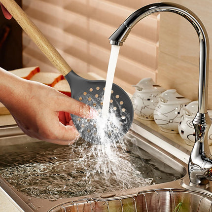 Set of 14 Silicone Utensils Set Wooden Cooking Kitchen Baking Cookware ~ Black