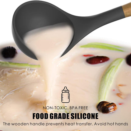 Set of 14 Silicone Utensils Set Wooden Cooking Kitchen Baking Cookware ~ Black