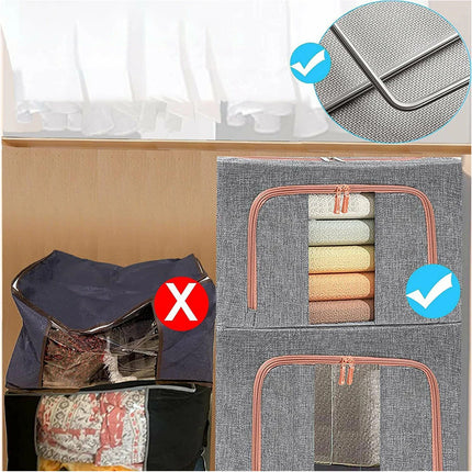 Foldable Storage Box Crushed Steel Frame Clothes Quilt Toys Organizer - Grey 100L
