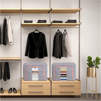 Foldable Storage Box Crushed Steel Frame Clothes Quilt Toys Organizer - Grey 100L