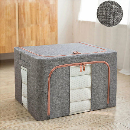 Foldable Storage Box Crushed Steel Frame Clothes Quilt Toys Organizer - Grey 100L