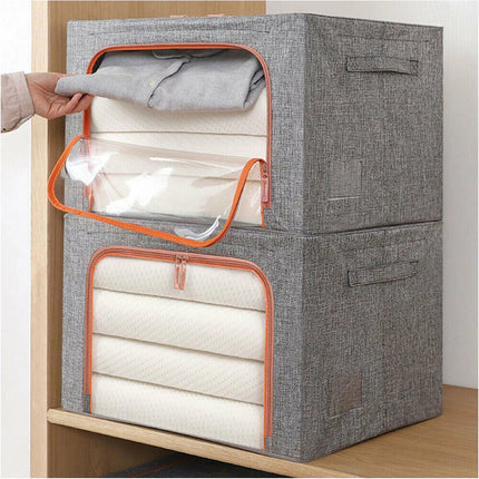 Foldable Storage Box Crushed Steel Frame Clothes Quilt Toys Organizer - Grey 100L