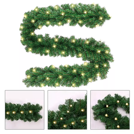 9FT Artificial Christmas Garland with LED Lights Wreath Stairs Home Rattan Decor