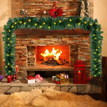 9FT Artificial Christmas Garland with LED Lights Wreath Stairs Home Rattan Decor