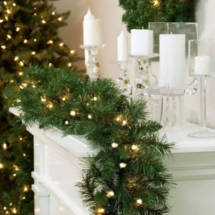 9FT Artificial Christmas Garland with LED Lights Wreath Stairs Home Rattan Decor