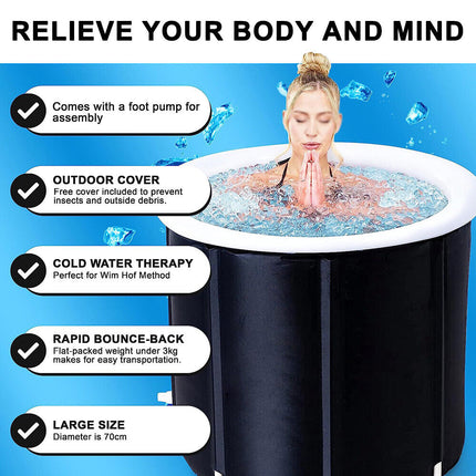 Portable Ice Bath Tub Athletes Cold Hot Water Therapy Folding Bathtub 90 x 75cm