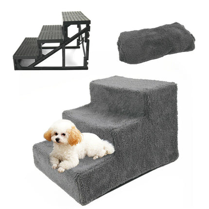 Small Pet Cats Dog 3 Steps Stairs Sofa Bed Breathable Anti-slip Climbing Ladder - Grey