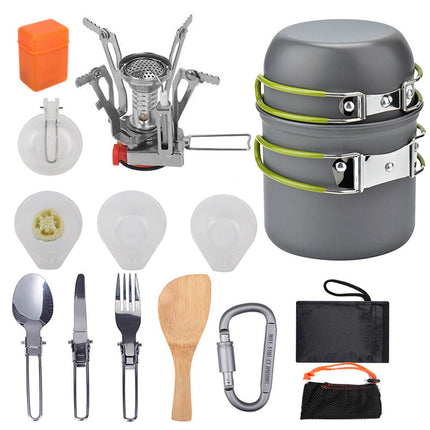 Camping Cookware Set with Portable Mini Stove 13PCS Lightweight Hiking Backpacking Cooking Kit for 2-3 People