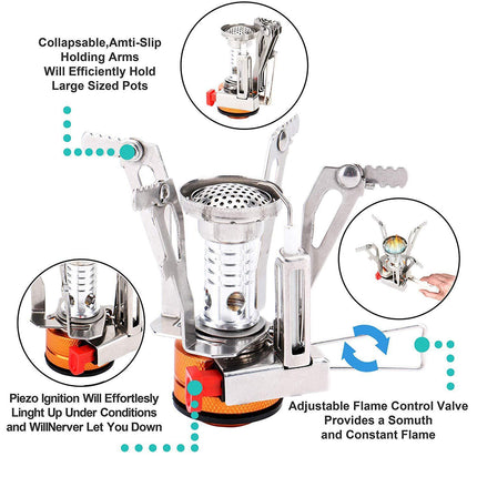 Camping Cookware Set with Portable Mini Stove 13PCS Lightweight Hiking Backpacking Cooking Kit for 2-3 People