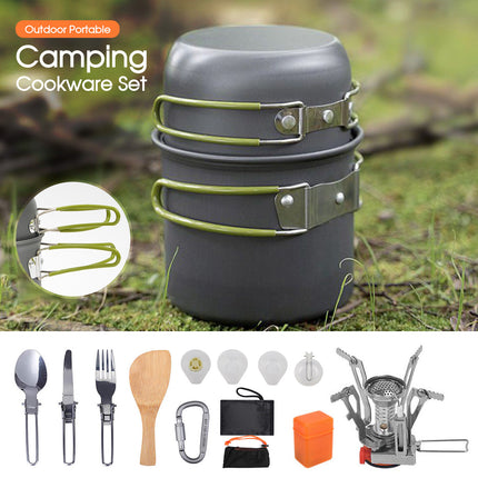 Camping Cookware Set with Portable Mini Stove 13PCS Lightweight Hiking Backpacking Cooking Kit for 2-3 People