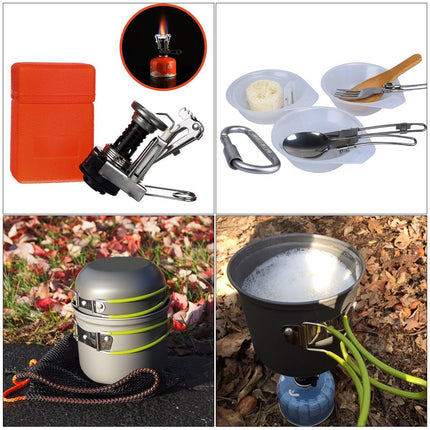 Camping Cookware Set with Portable Mini Stove 13PCS Lightweight Hiking Backpacking Cooking Kit for 2-3 People