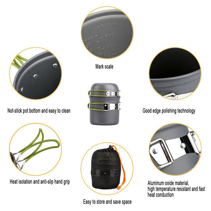 Camping Cookware Set with Portable Mini Stove 13PCS Lightweight Hiking Backpacking Cooking Kit for 2-3 People