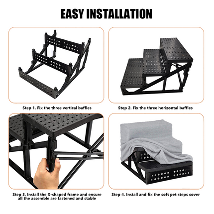 3 Steps Pet Stairs Portable Cat Dog Ladder Cover Step Ramp Climb For Pup Play