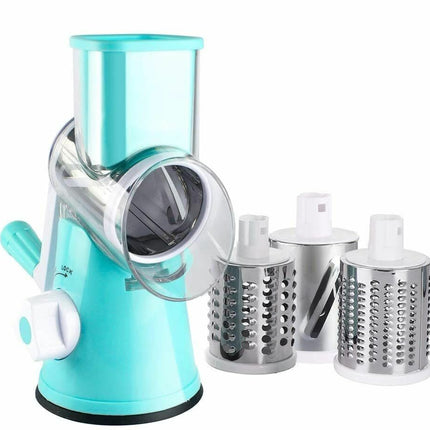 3 in1 Rotary Vegetable Slicer Cheese Grater Manual Food Drum Chopper Shredder AU~Blue