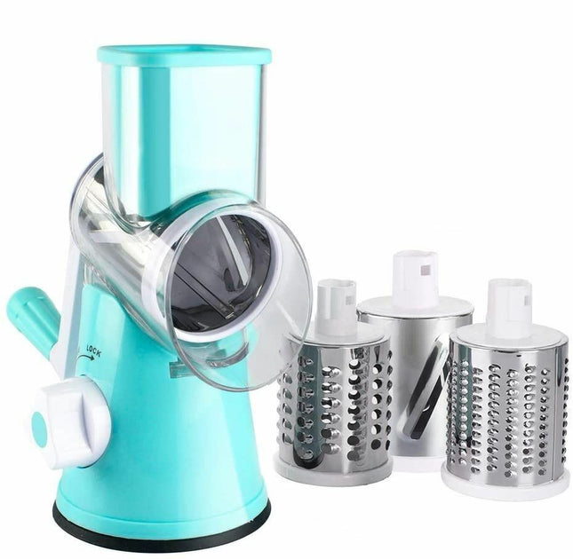 3 in1 Rotary Vegetable Slicer Cheese Grater Manual Food Drum Chopper Shredder AU~Blue