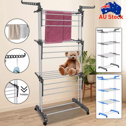 3 Tiers Clothes Airer Drying Rack Foldable Garment Hanger Laundry Support Horse