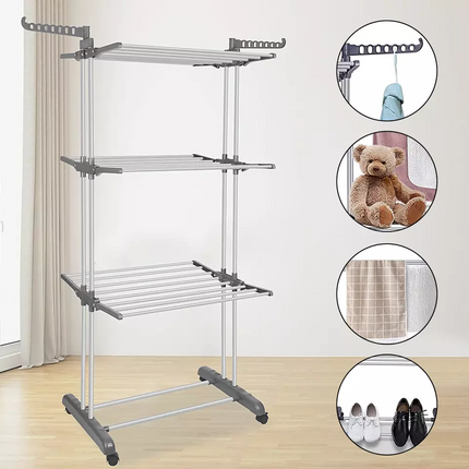 3 Tiers Clothes Airer Drying Rack Foldable Garment Hanger Laundry Support Horse