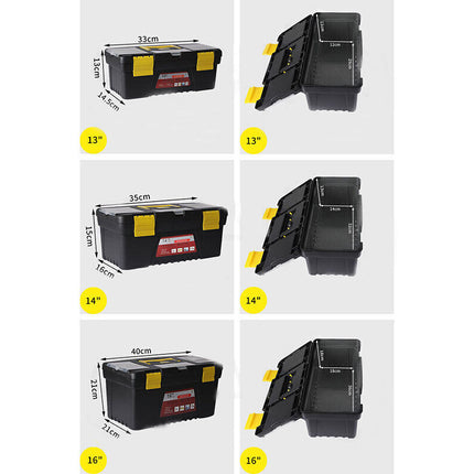 3PCS Tool Storage Box Set Lock Organiser Portable Handle Garage 13" 14" 16"