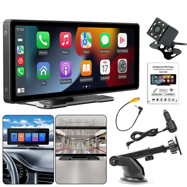9" Portable Wireless Carplay Android auto Car Stereo Radio FM Wireless Reverse Camera