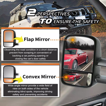 Pair Power Extendable Towing Mirrors For Nissan Patrol Y61 GU Black 1997-2016