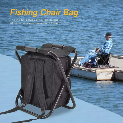 Folding Stool Insulated Cooler Bag Backpack Chair Beach Fishing Camping Hiking