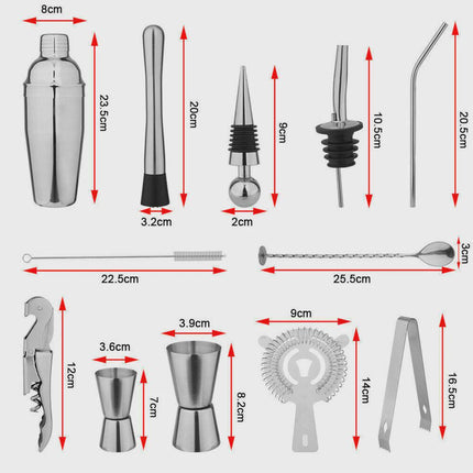 20PCS 750ml Stainless Steel Cocktail Shaker Mixer Drink Set Bartender Bar Tool