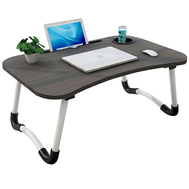 Laptop Stand Table Foldable Desk Computer Study Bed Adjustable Portable Cup Slot~Black