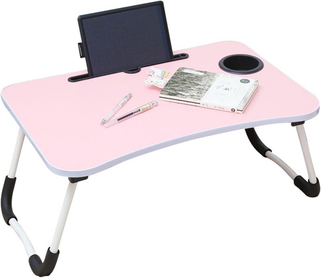 Laptop Stand Table Foldable Desk Computer Study Bed Adjustable Portable Cup Slot~Pink