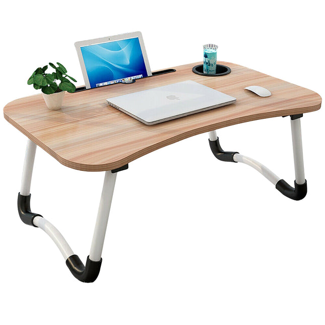 Laptop Stand Table Foldable Desk Computer Study Bed Adjustable Portable Cup Slot~Walnut