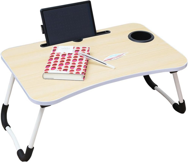 Adjustable Laptop Stand Desk Table Tray Bed Study Portable Foldable - White Maple