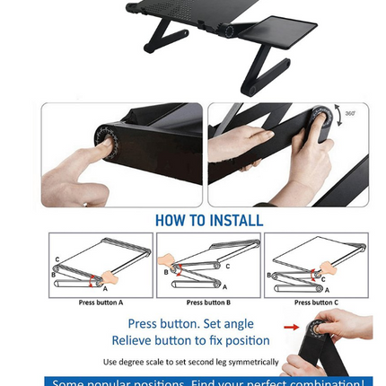Adjustable Foldable Laptop Table Stand with Mouse Pad – Portable Bed Desk for Laptop, Sofa & Couch