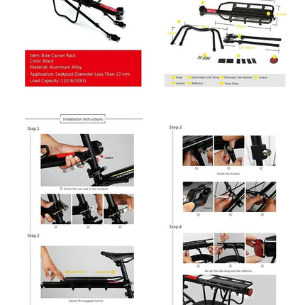 Sturdy Bike Rear Rack Seat Luggage Carrier Bicycle Mountain Mount Pannier Black