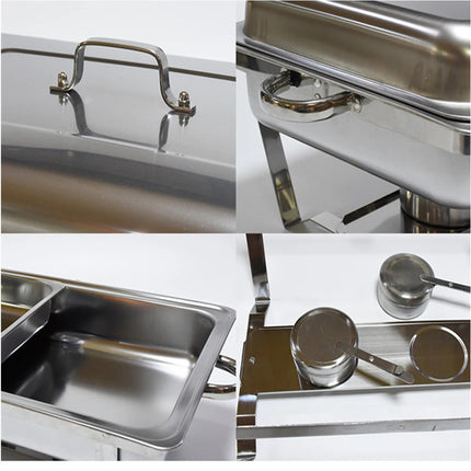 9L Insulated 304 Stainless Steel Food Warmer Bow Buffet Bain Marie Chafing Dish Stainless Steel Chafing Dish Buffet Chafer Set with Frame Water Tray
