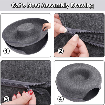 Cat Tunnel Bed Felt Pet Puppy Nest Cave House Round Donut Interactive Play Toy - Large Dark Grey