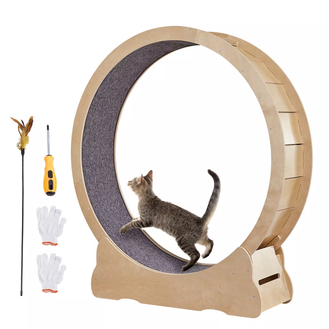 Cat Exercise Wheel–Wooden Running Treadmill Fitness Toy for Cats–Circle Design
