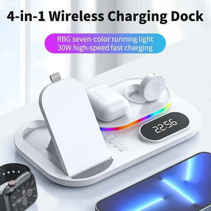 4 in 1 Wireless Charger Dock Charging Station for Apple iPhone Watch - White