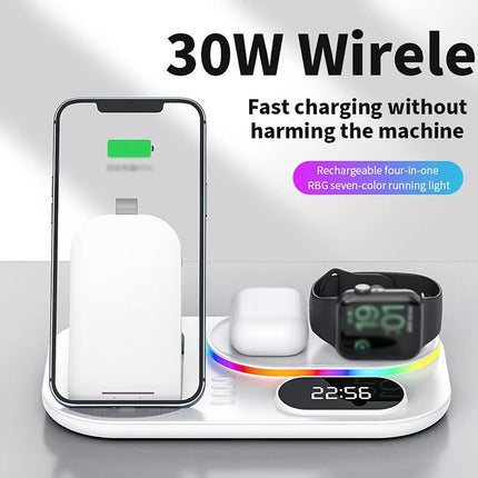 4 in 1 Wireless Charger Dock Charging Station for Apple iPhone Watch - White